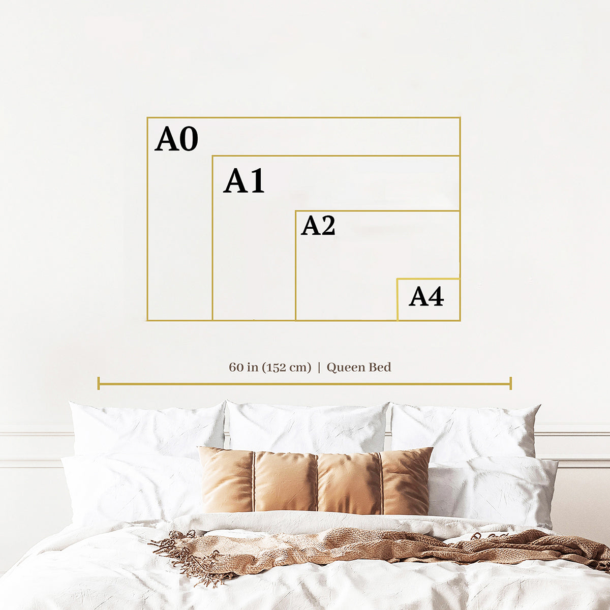 a bed with a white comforter and a white wall